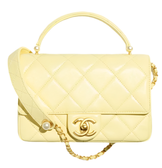 CC Flap Bag With Top Handle “Light Yellow”